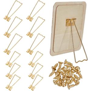 FINGERINSPIRE 12 pcs 2 Styles Photo Frame Easel Back Stand Iron Photo Frame Bracket Gold Picture Frame Easel with 24pcs Screws Photo Frame Back Support Tabletop Picture Stands Photo Frame Accessories