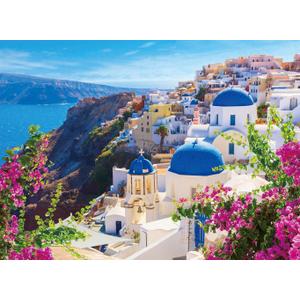 LI-LOVE Jigsaw Puzzles for Adults 500 Pieces Thick Sturdy Cardboard Santorini Greece 500 Piece Puzzle Precise Interlocking Family Game Age 14+