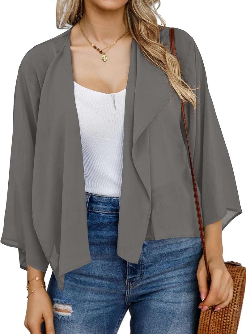 Womens Summer Tops Short Shrugs Kimono Cardigans Casual Chiffon Bolero Jackets (Medium)