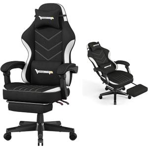 Gaming Chair,Fabric Computer Chair with Pocket Spring Cushion,400 lb Load Capacity,Ergonomic Office Chair with Footrest,Height Adjustable Video Gamer Chair with Lumbar Support (Black)