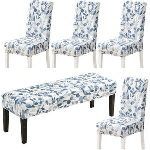HAPPYDOG Stretch Dining Chair Covers Removable Washable Spandex Slipcovers for High Chairs 4PCS/Set+ 1 PCS Bench Cover (Spring)