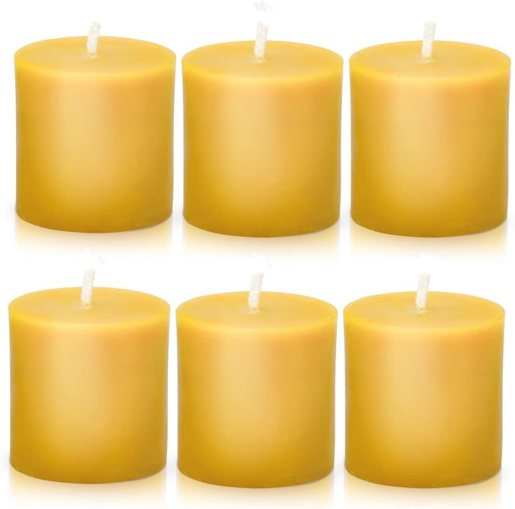 Natural Beeswax Pillar Candle -2x2 inch Smokeless, Dripless Candles Set of 6 -Small Yellow Pure Beeswax Candles with Natural Scent for Family Church Prayer Home Decor, Each 13 Hours Burning
