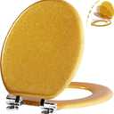 Angol Shiold Glitter Toilet Seat Molded Wood Round Toilet Seat with Quietly Close and Quick Release Hinges, Easy to Install also Easy to Clean (Round 16.5'', Gold)