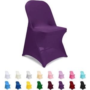 ManMengJi Spandex Chair Covers, Purple Folding Chair Covers 6 PCS, Universal Fitted Chair Slipcovers for Wedding, Party, Banquet, Holidays, Celebration