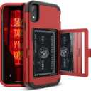 WeLoveCase for iPhone XR Wallet Case Design with Card Holder and Hidden Back Mirror Three Layer Heavy Duty Protection Shockproof All-Round Armor Protective Case for iPhone XR, Red