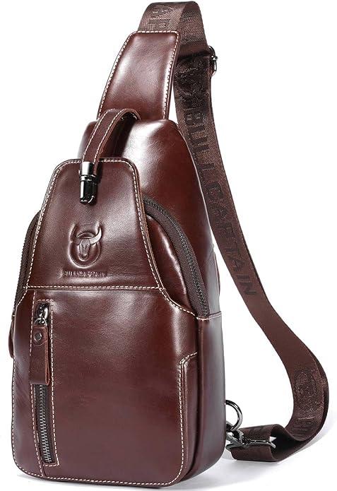 Genuine Leather Sling Bag Mens Crossbody Backpack Hiking Casual Daypack Shoulder Chest Bag with USB Charging Port