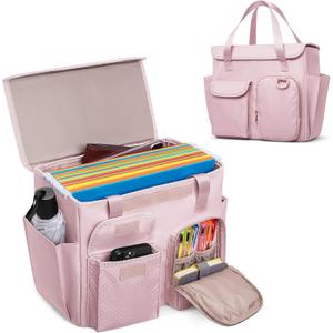 Hanging File Organizer Box with Lid, Portable Document Organizer Bag with Handle, Suitable for Letter Size Hanging File Folders, Pink