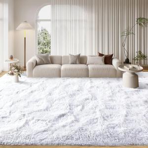FinRec 8x10 Feet White Rugs for Bedroom Living Room, Plush Shag Area Rug, Non-Slip Fluffy Furry Rug for Nursery Kids Room Dorm Room Home Decor, Indoor Shaggy Floor Carpet