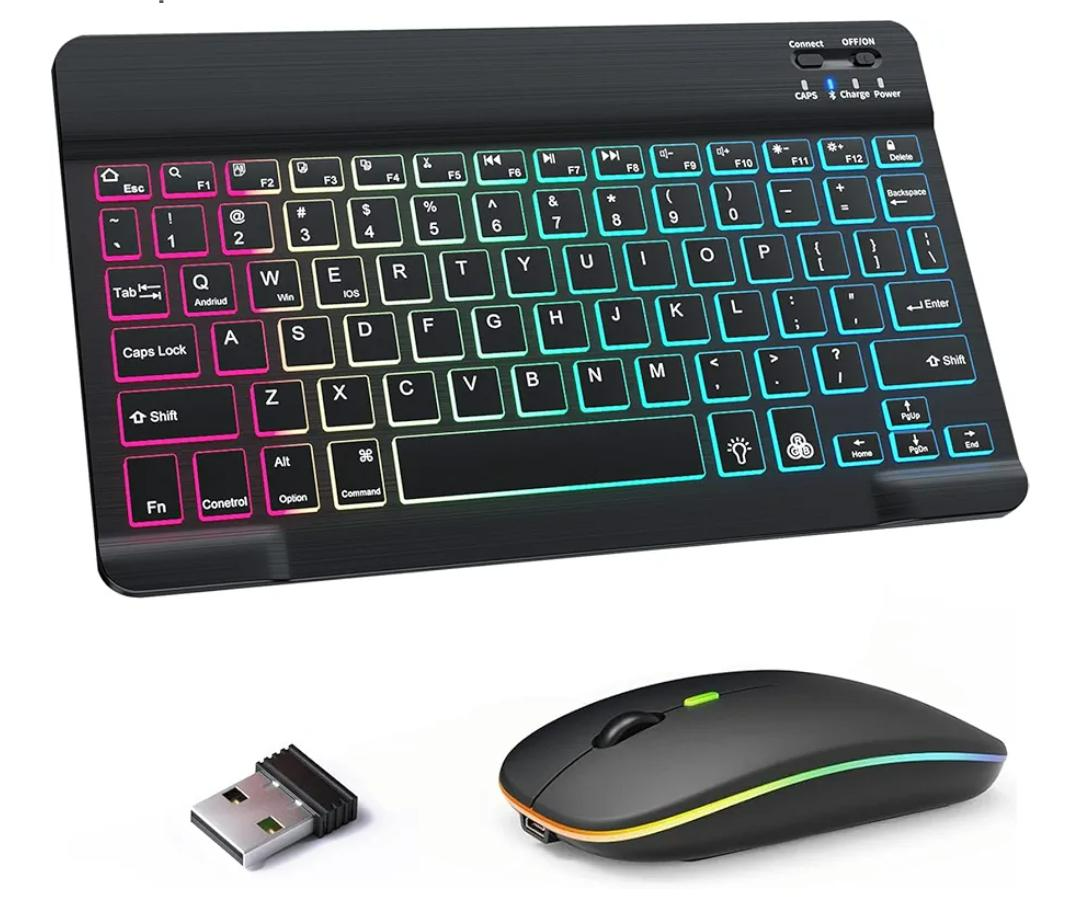 Bluetooth Keyboard and Mouse Combo for iPad Keyboard with 7-Color Backlit, Rechargeable Wireless Keyboard fit iPad 10th/9th/8th Gen, iPhone,Tablet, Smartphone iOS Android Windows