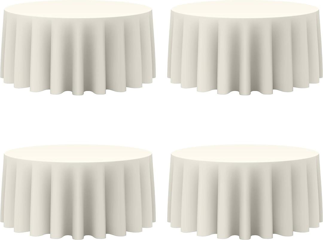 BRILLMAX 4 Pack Ivory Round Tablecloths 132 Inch for 72” Tables - 150 GSM Polyester Fabric, Floor Length Drop, Water, Stain & Wrinkle Resistant Cloth Cover for Wedding Reception Banquet Dining