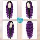 HMHIFI Long Ombre Purple Wig for Women 26Inch Mixed Dark Purple Wavy Curly Hair Wigs Synthetic Hair Replacement Wig Heat Resistant Hair Wig for Daily Party Use(26'' Dark Purple)