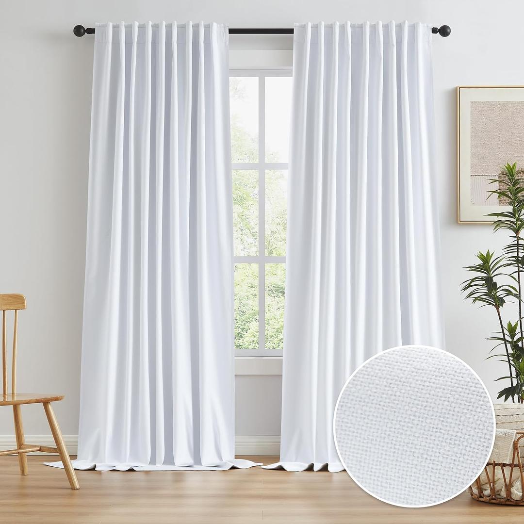 KEQIAOSUOCAI 102 Inch Thick Blackout Curtains for Ceiling Track System Back Tab, Loop Pocket Curtains 72 Inch Wide Large Heavy Drapes for Patio Sliding Glass Door, White,W72 x L102, 2 Panels
