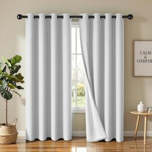 4 Panels 100% Blackout Linen-Textured Curtains, Thick Thermal Insulated Grommet Drapes with Subtle Herringbone Weave, Luxury Decor for Bedroom/Living Room, 54 x 84 Inches, PurWhite