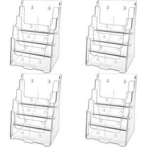 MaxGear Acrylic Brochure Holder 8.5 x 11 inch, 4 Tier Clear Literature Organizer Magazine Stand Display with Removable Divider for 4 x 9 inch Brochures, Pamphlet, Wall Mount or Countertop, 4 Pack