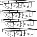 Torfican Wine Glass Holder Under Cabinet, 4 Pack Wine Stemware Holder, Wine Glass Rack, 3 Rows Black Metal Wine Glasses Hanger, Wine Glass Holder Storage Under Shelf, Wine Glass Rack for Kitchen Bar
