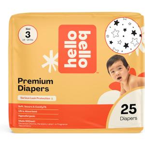 Hello Bello Diapers, Size 3 (14-24 lbs) Superstars, 25 Count of Premium Disposable Baby Diapers, Hypoallergenic with Soft, Cloth-Like Feel