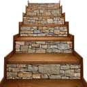 TUOKING 6 Strips Stair Stickers, Vinyl Self-Adhesive Refurbished Staircase Decals, 39.37 x 7.08 Inch for 6 Steps, Stone Pattern
