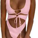 CHYRII Women's Sexy Cutout Lace Up Backless High Cut One Piece Swimsuit Monokini M