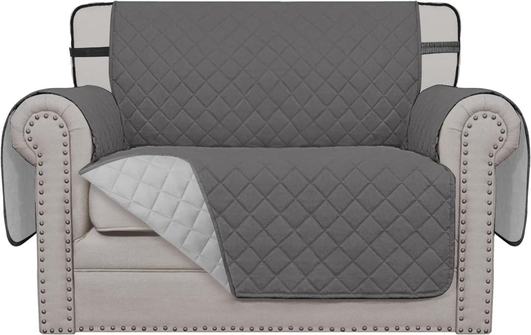 Easy-Going Reversible Chair Cover Washable Sofa Cover for Dogs Water Resistant Couch Slipcover Furniture Protector Cover with Adjustable Straps for Pets (Chair 30 in, Gray/Light Gray) (Small-XXL Chair)