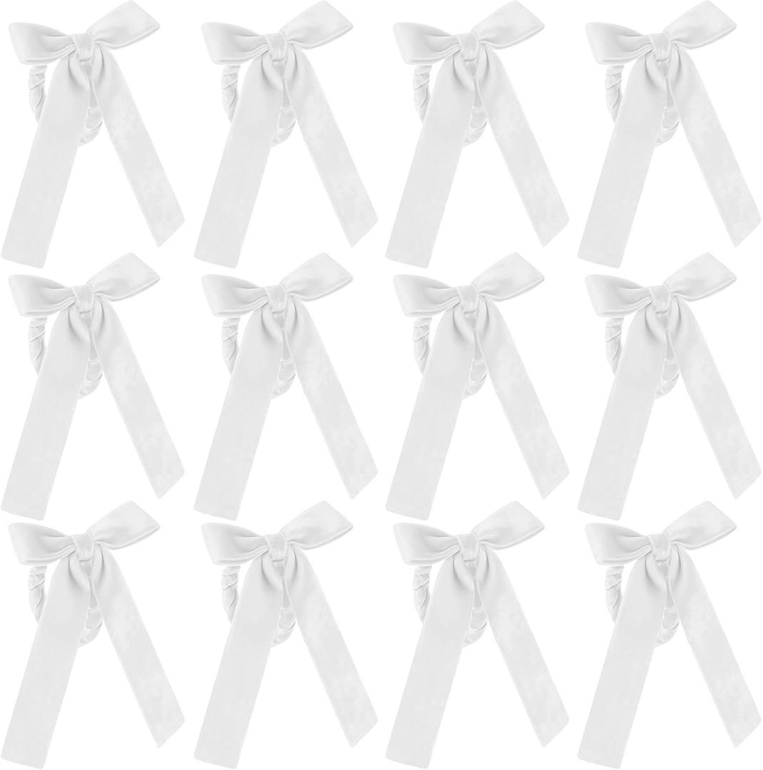 12 Pcs White Bow Napkin Rings Velvet Napkin Holders Buckle for Wine Bottles Wedding Candlestick Holiday Birthday Party Anniversary Dinner Wedding Dining Table Decoration
