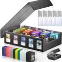Trading Card Storage Box 3900+ Capacity - 5-Row Card Case with Magnetic Lid & Commander Display for MTG TCG Sports Cards,Includes 5 Toploaders/50 Dividers/10 Stoppers/Dice Box/Cleaning Cloth (Black)