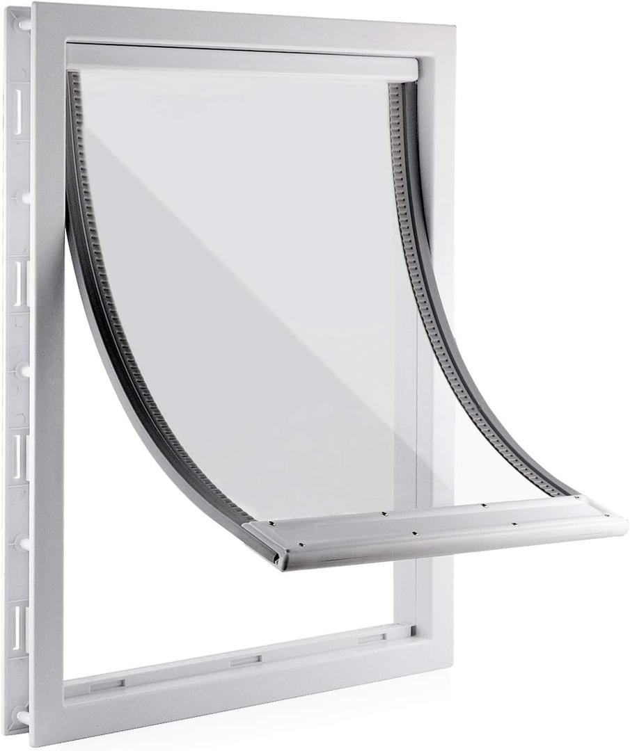 CEESC Dog Door with Soft Transparent Magnetic Flap and Snap-in Closing Panel, Premium PVC Plastic Pet Door for Small Medium Dogs and Puppies(L,White), L- Inner size: 10.7" x 15.2"