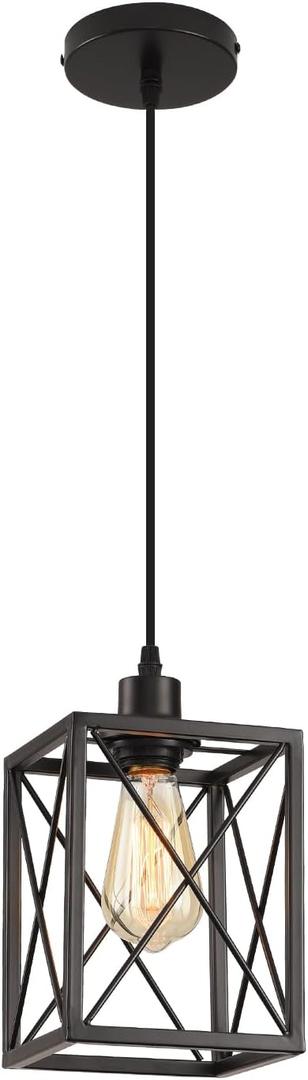 Black Pendant Lighting Modern Pendant Light, Adjustable Pendant Light Fixture,Pendant Lights Kitchen IslandLight (1 Pack Square Pendant Light)