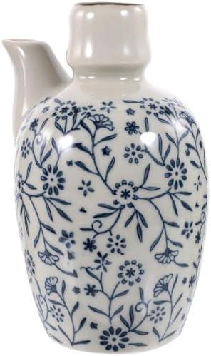Japanese Ceramic Soy Sauce Dispenser - Traditional Blue and White Oil Cruet for Vinegar and Seasoning Storage in Home Kitchen, Pack of 2
