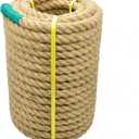Jute Rope Natural Jute Manila Rope Nautical Hemp Ropes Twisted Natural Thick Heavy Duty Ropes for Crafts, Bundling,Anchor, Hammock, Nautical, Tug of War, Railings,Decorate (1-1/2 in X 100 Ft)