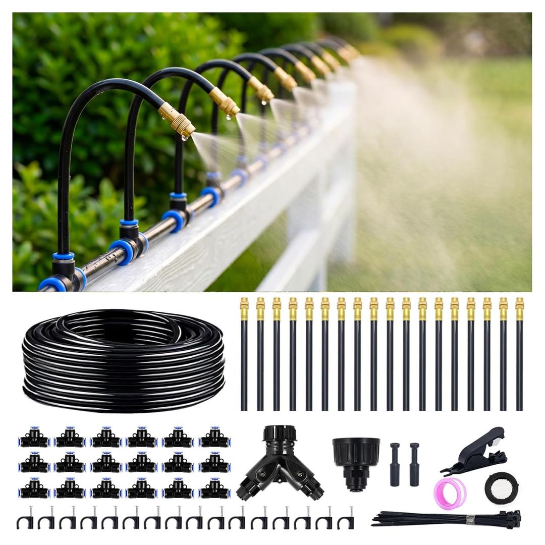 Thiswing 100FT 360 Adjustable Irrigation System for Garden 1/4" Tubing with 18 Nozzles, Automatic Watering Misting System, Sprinkler for Garden, Raised Bed, Lawn, Plants