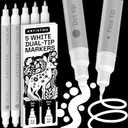 ARTISTRO 5 White Precision Dual-Tip Acrylic Paint Markers  Paint Pens Set with Dot & Fine Tips for Fabric, Rock, Glass, Wood, Coloring Books  Classroom & Art Supplies Gift Teacher Appreciation Gift