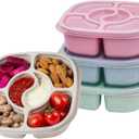 4 Pack Snack Containers, 6 Compartments Bento Snack Boxes, Reusable Meal Prep Lunch Containers BPA-Free, Divided Food Storage Containers for Work Travel
