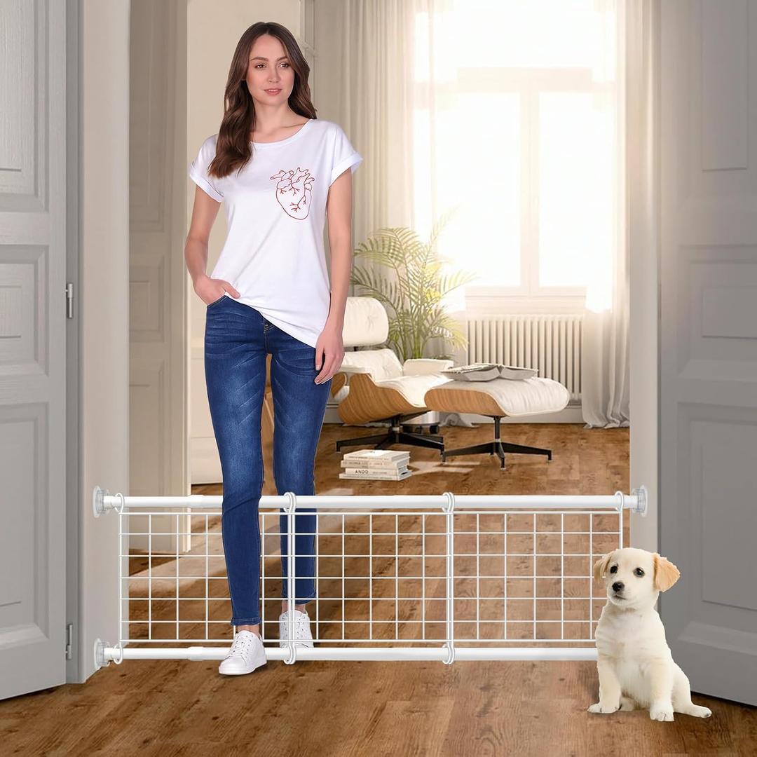Short Dog Gate - 16 Inches Height Step Over Pet Fence, Retractable Indoor Outdoor Gate Expands Up to 41 Inches for Doorways Stairs, Suitable for Small Dogs and Puppies
