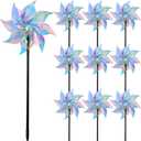 Hausse 10 Pack Reflective Pinwheels Wind Spinner, Extra Sparkly Pinwheel with Stakes, Bird Repellent Blinder Devices Deterrent to Scare Birds Away from Yard Patio Farm Garden, Transparent Rainbow