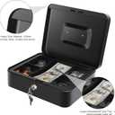 Cash Box with Money Tray - Large Money Box with Lock, Metal Safe Box for Money 9.84" x 7.87" x 3.54" Black