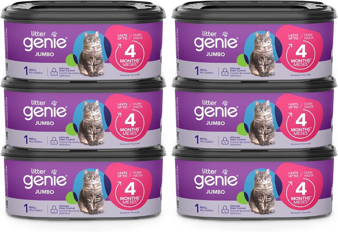 Litter Genie Refill Bags | Jumbo 6-Pack 168 total ft | Up to 24 months of supply in 6 cartridges | Ultimate Odor Control Cat Litter Bags