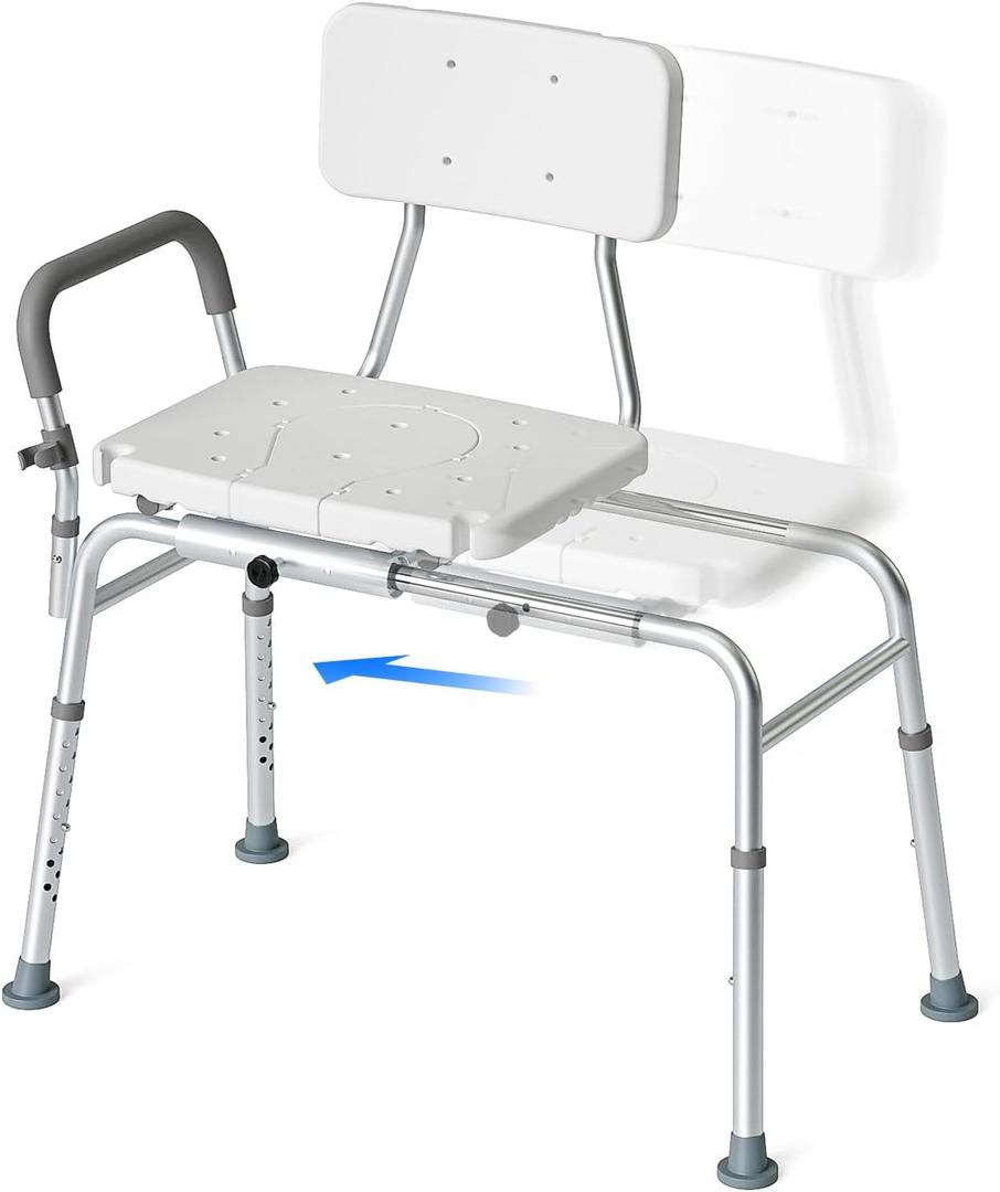 Loyoda Tub Transfer Bench and Sliding Bathtub Shower Chair for Inside Shower Chair for Elderly and Disabled,Adjustable Seat Height, Holds Weight up to 350 Lbs, Bath and Shower Safety, Transfer Bench
