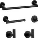 Bathroom Hardware Set SUS 304 Thicken Stainless Steel-Towel Bar Set Include 16" Towel Rod, Toilet Paper Holder, Multifunctional Hooks Bathroom Accessories (Matte Black, 3 Pieces)