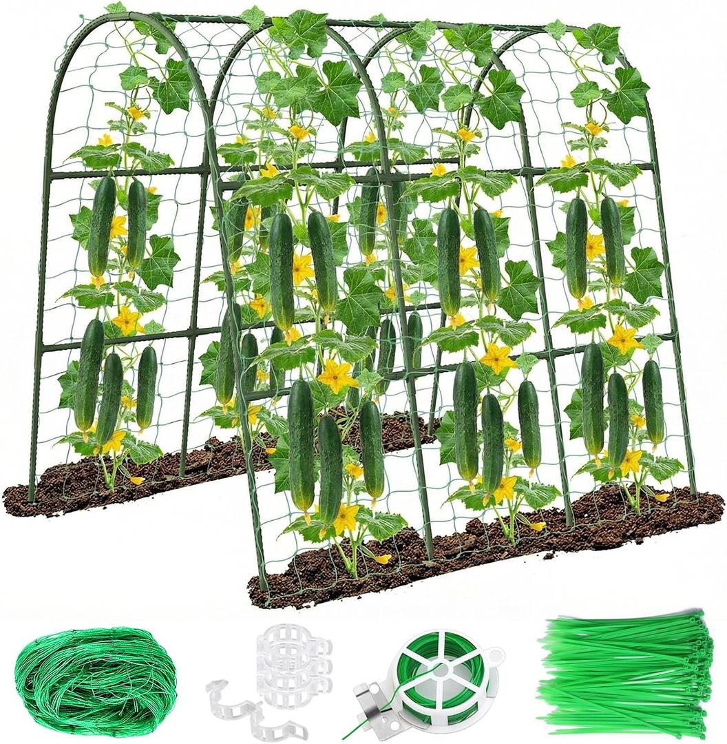 U-Shape Cucumber Trellis for Raised Bed - 47"x47"x22" Metal Garden Trellis with Net & Clips | Rust-Proof Plant Support for Cucumber, Tomato, Peas | Heavy-Duty Outdoor Climbing Plants Trellis, 47"x 47"X22" -1pcs