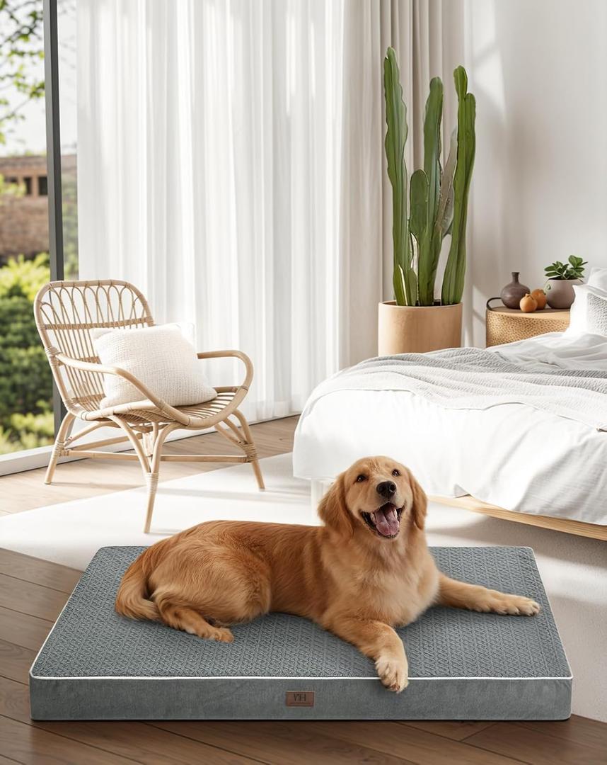 Large Dog Bed - Dog Crate Bed Orthopedic Large Sized Dog Beds,Washable & Waterproof Cover Big Plush Comfort Pet Bed Mat, Egg Crate Foam Bed (35.0"L22.0"W3.5"Th)