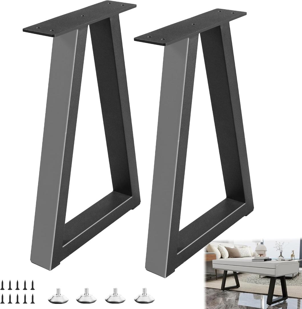 18 Metal Table Legs, Trapezoid Bench Legs, Heavy Duty Metal Desk Chair Dining & Coffee Table Feets, DIY Furniture Feets (H18 x W12.3) (Black)