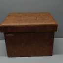 SONGMICS Small Folding Storage Ottoman, Foot Rest Stool, Cube Footrest, Synthetic Leather, 12.2 x 16.1 x 12.2 Inches, 286 lb Capacity, for Living Room, Bedroom, Dorm, Coffee Brown ULSF100K01