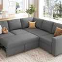 HONBAY Sectional Sleeper Sofa with Pull Out Bed, L Shaped Couch with Storage Seat, Modular Sectional Couches for Living Room, Dark Grey