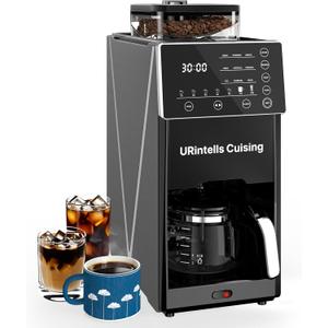 URintells Cuising Coffee Maker with Grinder, 22OZ Drip Coffee Maker with Glass Carafe and Removable Filter, Programmable Hot and Cold Bean to Cup Coffee Machine with Timer, Auto Shut Off
