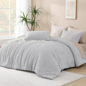 Andency Light Grey California King Comforter Set, 3 Pieces Boho Tufted Cal King Bedding Set & Collections, Oversized Soft Lightweight Down Alternative Bed Set (104x96In, 2 Pillowcases)