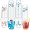 20 Pcs 12 oz Ocean Sea Themed Plastic Stemless Wine Glasses Nautical Disposable Clear Cocktail Cups Turtle Starfish Octopus Conch Shell Drinkware Cup Sets for summer Nautical Party