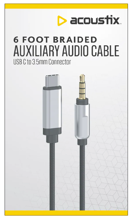 acoustix 6ft Braided Auxiliary Audio Cable And C Cable