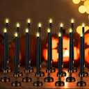 Fumete 16 Pcs Halloween Black Flameless Candles with Gold Base Battery Powered Taper Candles Battery Operated LED Candlesticks for Halloween Party Home Dinner Decorations