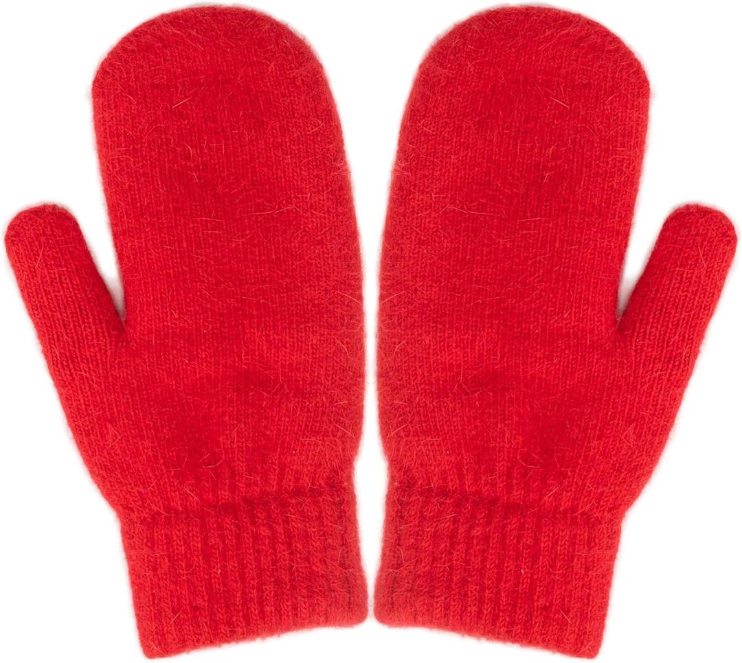 Winter Warm Mittens for Women - Cold Weather Stretch Thick Lining Knitted Gloves S/M (Red)