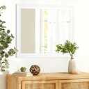 CULER White Wood Wall Mirror for Bathroom,Rectangle Rustic Large 30 x 36 inch Hanging Vanity Mirrors with Wooden Frame for Living Room,Bedroom,Entryway